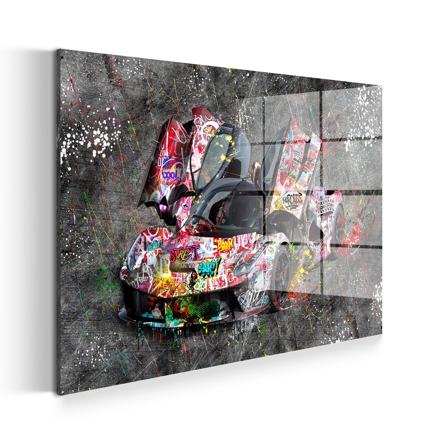 Sportwagen Street Art Acrylglasbild Wandbild Bild Wanddeko Wohnzimmer XL