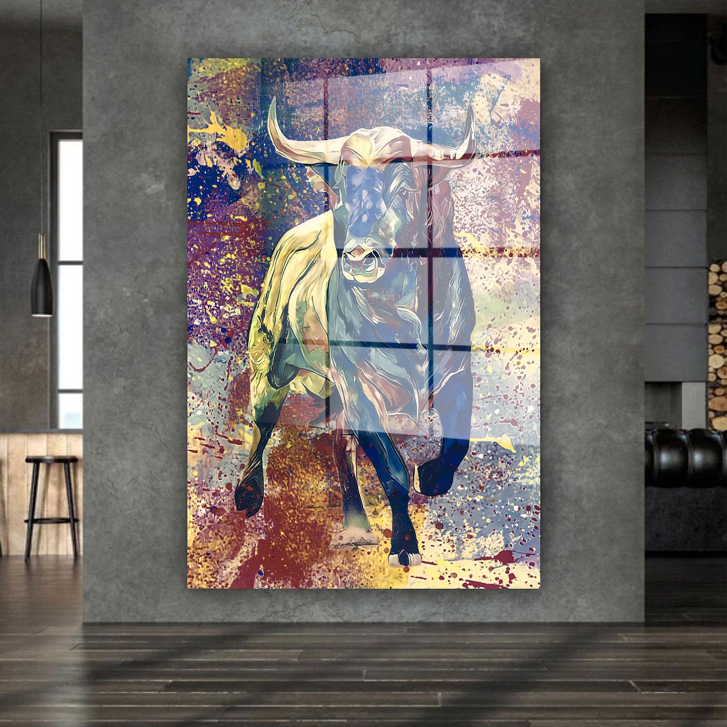 Stier Colour Pop Art Acrylglasbild Wandbild Bild Wanddeko Wohnzimmer XL
