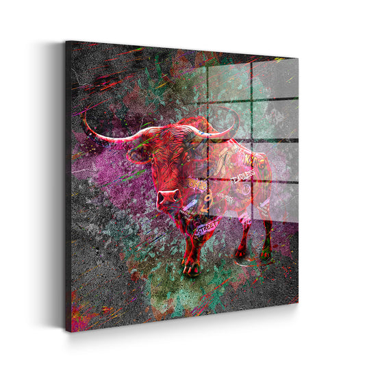 Stier Graffiti Street Art Acrylglasbild Wandbild Bild Wanddeko Wohnzimmer XL