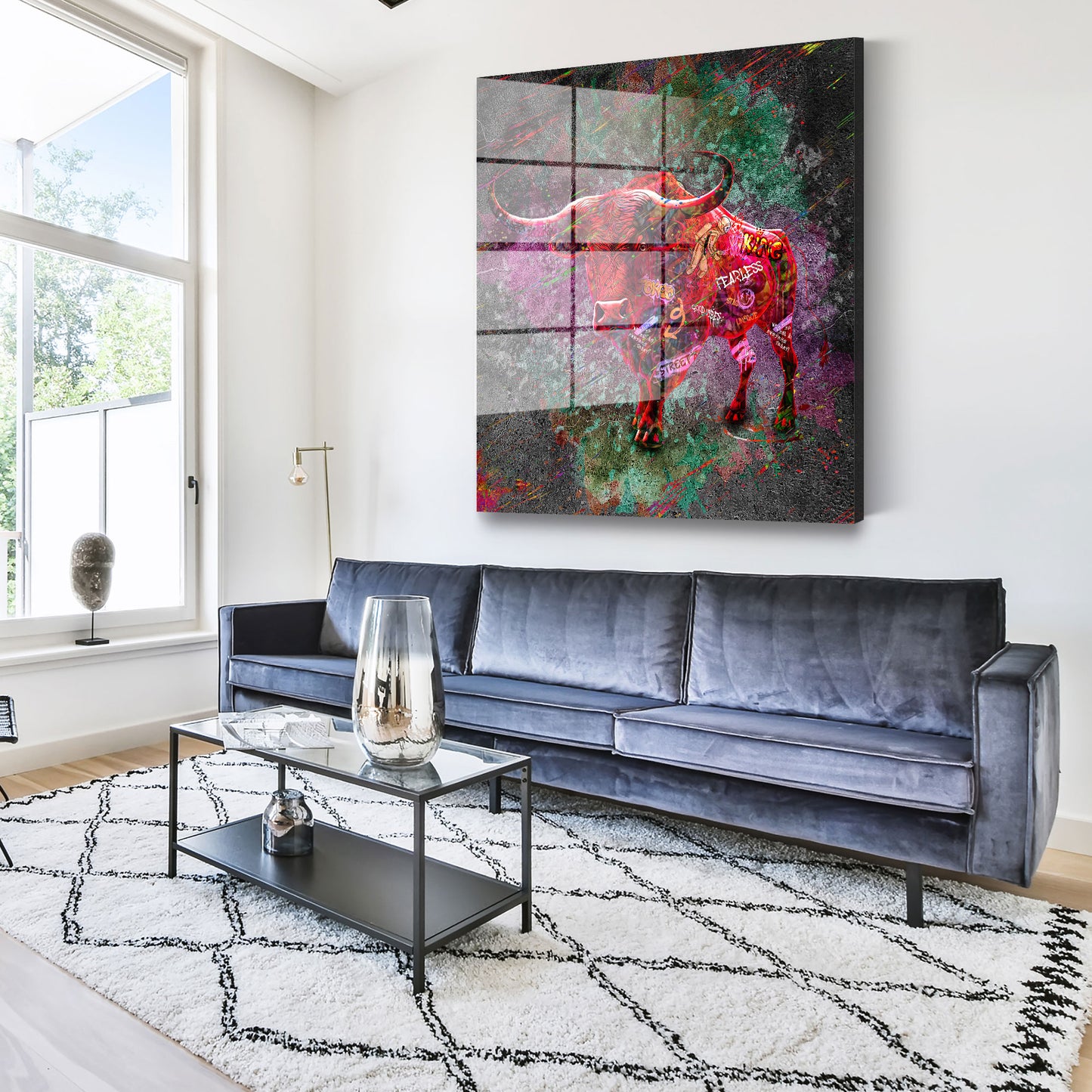 Stier Graffiti Street Art Acrylglasbild Wandbild Bild Wanddeko Wohnzimmer XL
