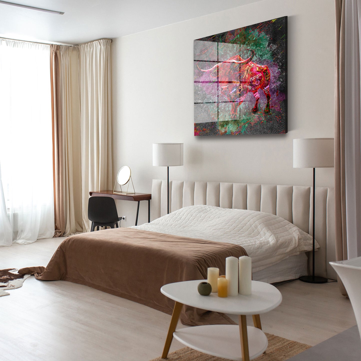 Stier Graffiti Street Art Acrylglasbild Wandbild Bild Wanddeko Wohnzimmer XL