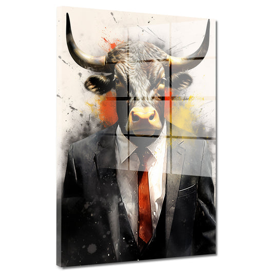 Stier im Anzug abstrakt Acrylglasbild Wandbild Bild Wanddeko Wohnzimmer XL
