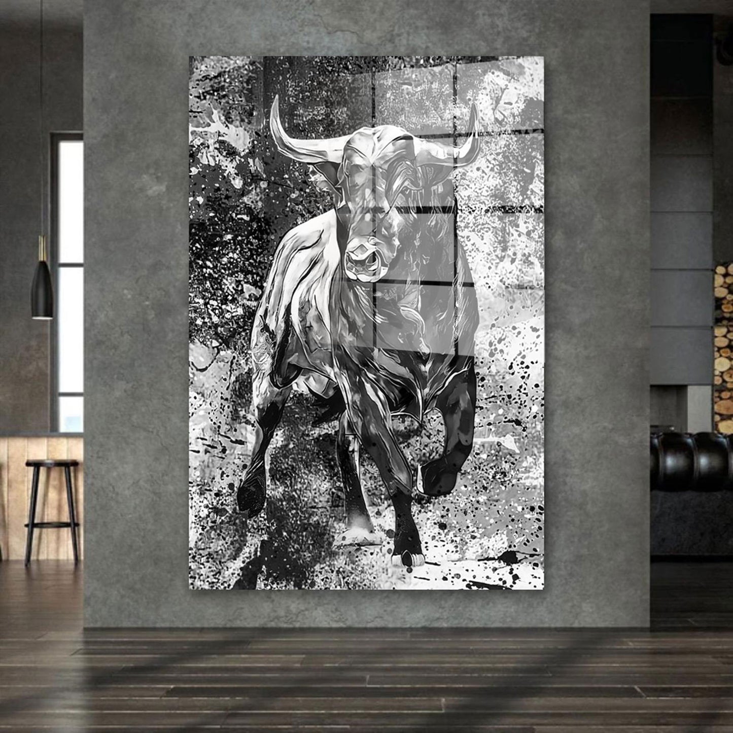 Stier schwarz weiß Pop Art Acrylglasbild Wandbild Bild Wanddeko Wohnzimmer XL