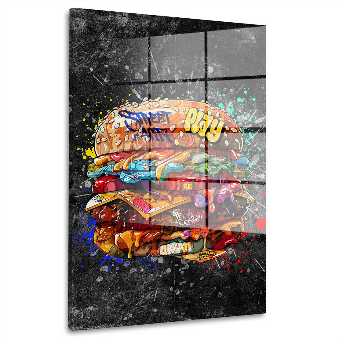 Street Art Burger Dark Acrylglasbild Wandbild Bild Wanddeko Wohnzimmer XL
