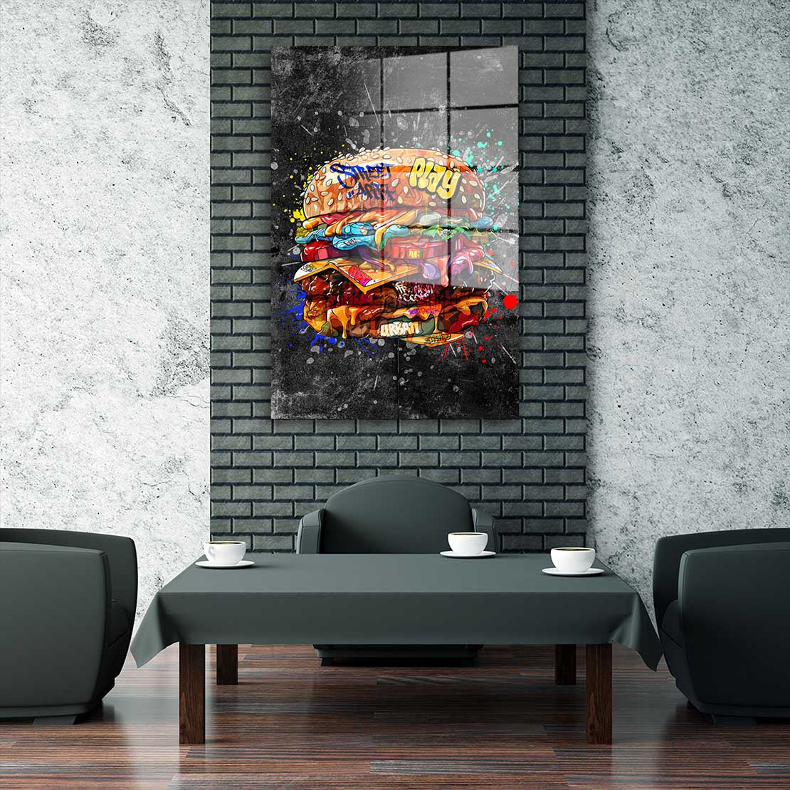 Street Art Burger Dark Acrylglasbild Wandbild Bild Wanddeko Wohnzimmer XL