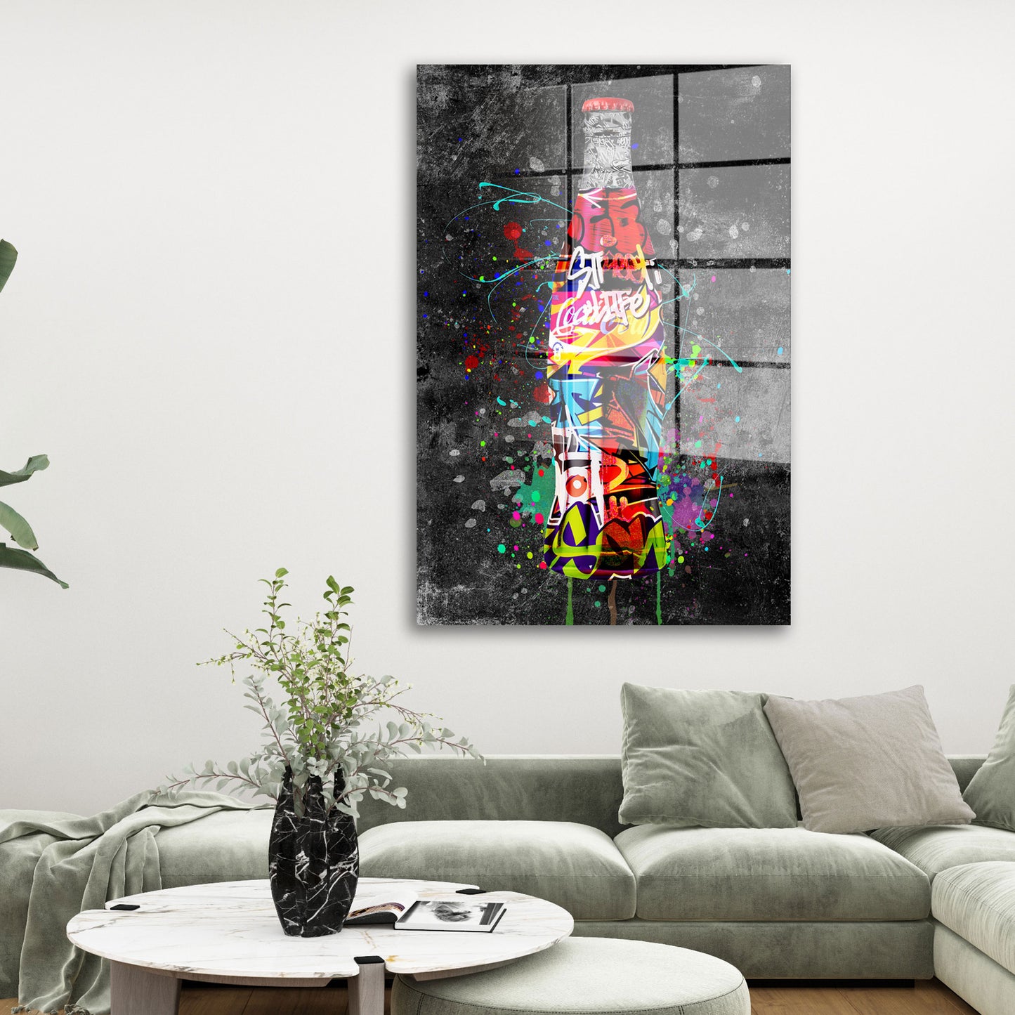 Street Art Cola Flasche Acrylglasbild Wandbild Bild Wanddeko Wohnzimmer XL