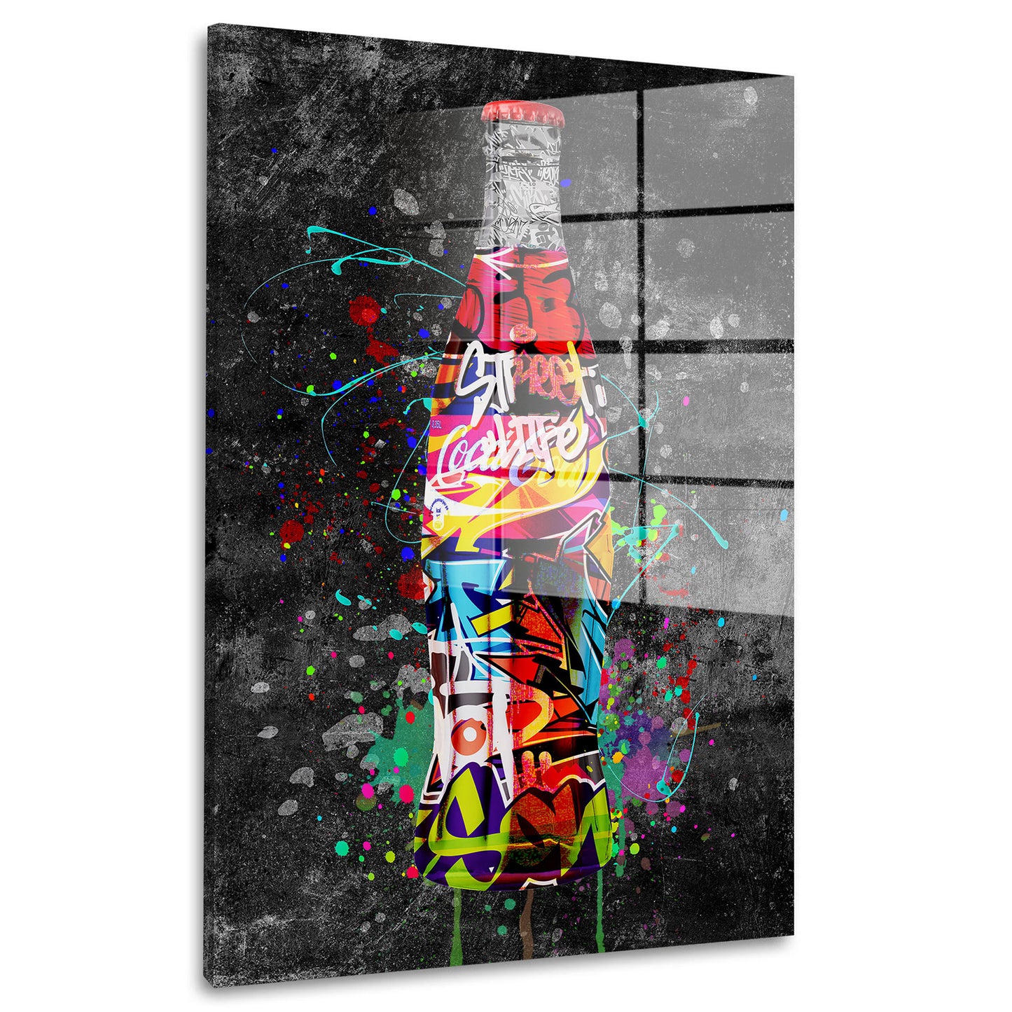 Street Art Cola Flasche Acrylglasbild Wandbild Bild Wanddeko Wohnzimmer XL