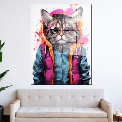 Street Art Katze im Hoodie Acrylglasbild Wandbild Bild Wanddeko XL