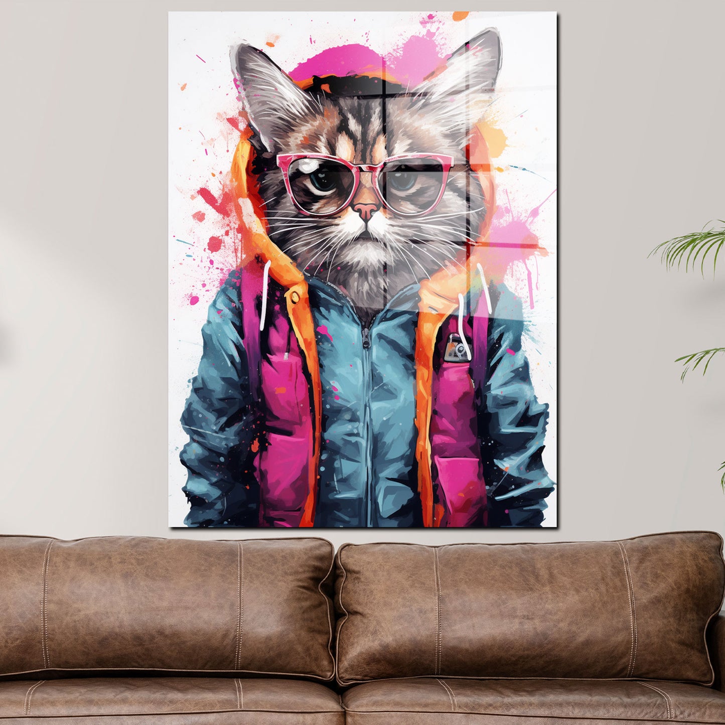 Street Art Katze im Hoodie Acrylglasbild Wandbild Bild Wanddeko XL