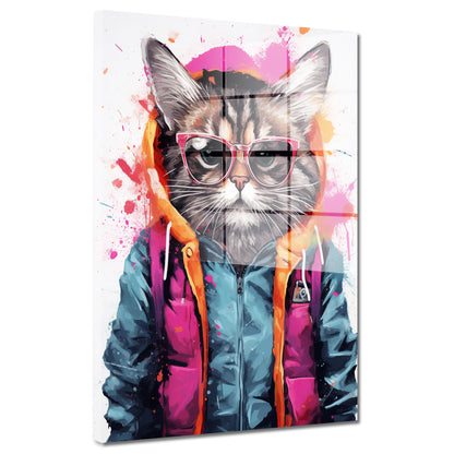 Street Art Katze im Hoodie Acrylglasbild Wandbild Bild Wanddeko XL