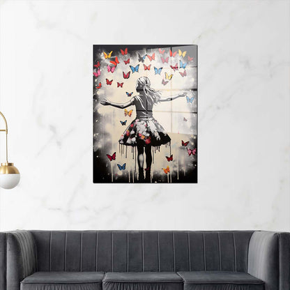 Street Art Mädchen Schmetterlinge Acrylglasbild Wandbild Bild Wanddeko XL