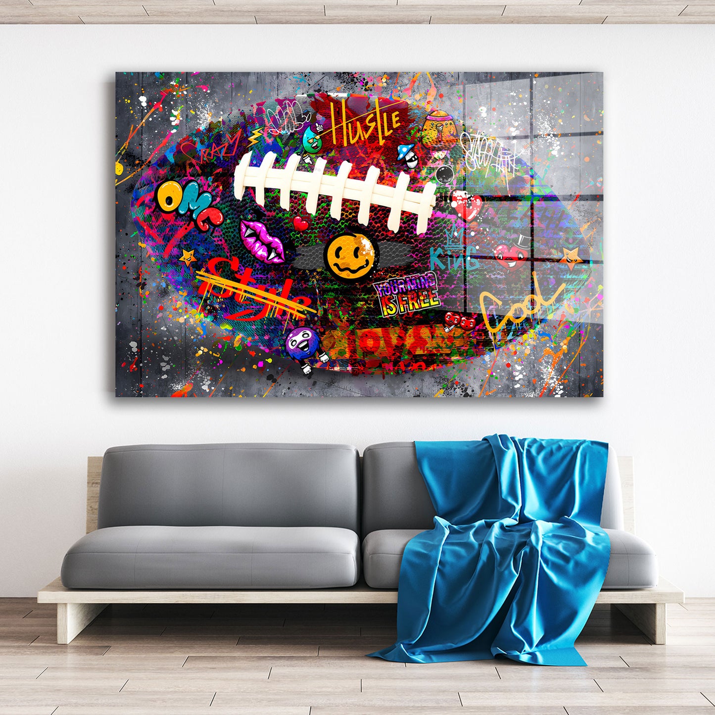 Street Art Rugby Football Acrylglasbild Wandbild Bild Wanddeko Wohnzimmer XL