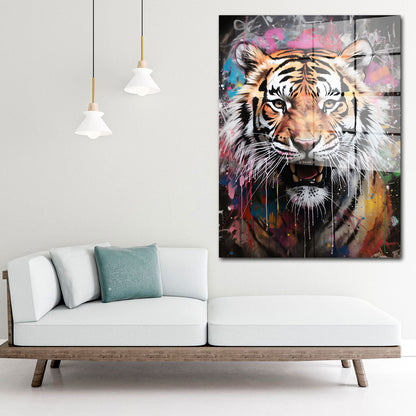 Tiger Abstract Colour Acrylglasbild Wandbild Bild Wanddeko Wohnzimmer XL
