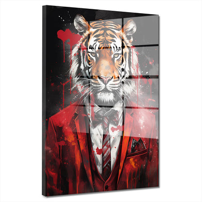 Tiger im roten Anzug Acrylglasbild Wandbild Bild Wanddeko Wohnzimmer XL