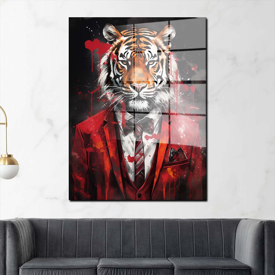 Tiger im roten Anzug Acrylglasbild Wandbild Bild Wanddeko Wohnzimmer XL