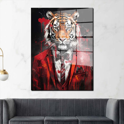 Tiger im roten Anzug Acrylglasbild Wandbild Bild Wanddeko Wohnzimmer XL
