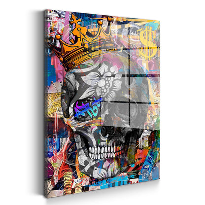Totenkopf mit Krone Pop Art Acrylglasbild Wandbild Bild Wanddeko XL