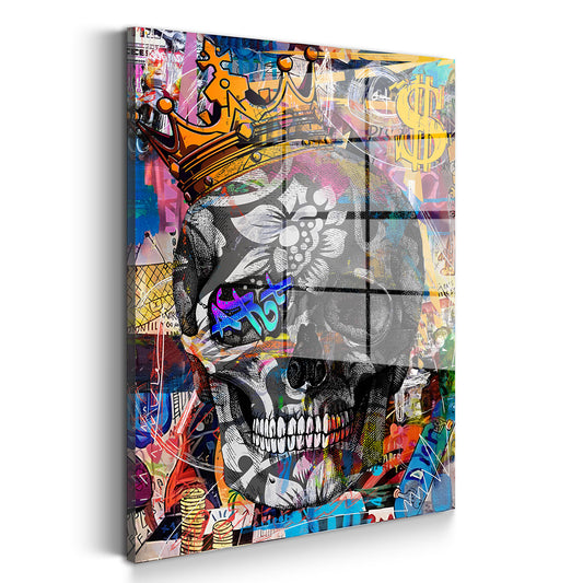 Totenkopf mit Krone Pop Art Acrylglasbild Wandbild Bild Wanddeko XL