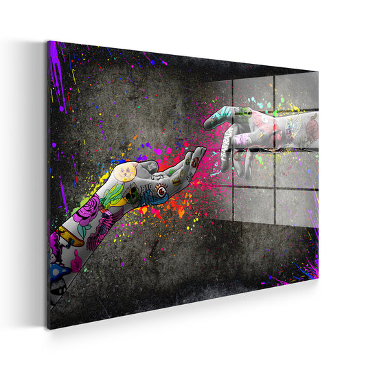 Touch Graffiti Hände Acrylglasbild Wandbild Bild Wanddeko Wohnzimmer XL