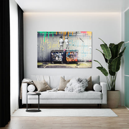 Two Kids Street Art Acrylglasbild Wandbild Bild Wanddeko Wohnzimmer XL