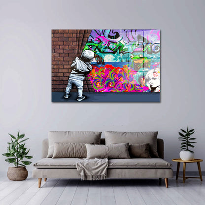 Wand Street Art mit Junge Pop Art Wall Acrylglasbild Wandbild Bild Wanddeko XL