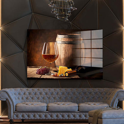 Modern Wein mit Käse und Trauben Acrylglasbild Wandbild Wanddeko Wohnzimmer XL