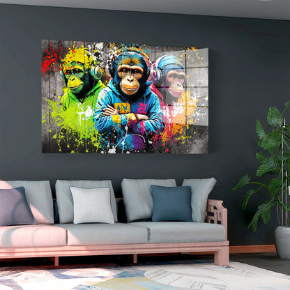 Affen mit Kopfhörern Graffiti Pop Art Acrylglasbild Wandbild Bild Wanddeko Wohnzimmer XL