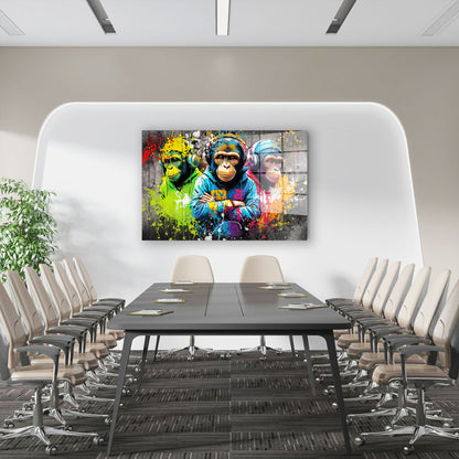 Affen mit Kopfhörern Graffiti Pop Art Acrylglasbild Wandbild Bild Wanddeko Wohnzimmer XL