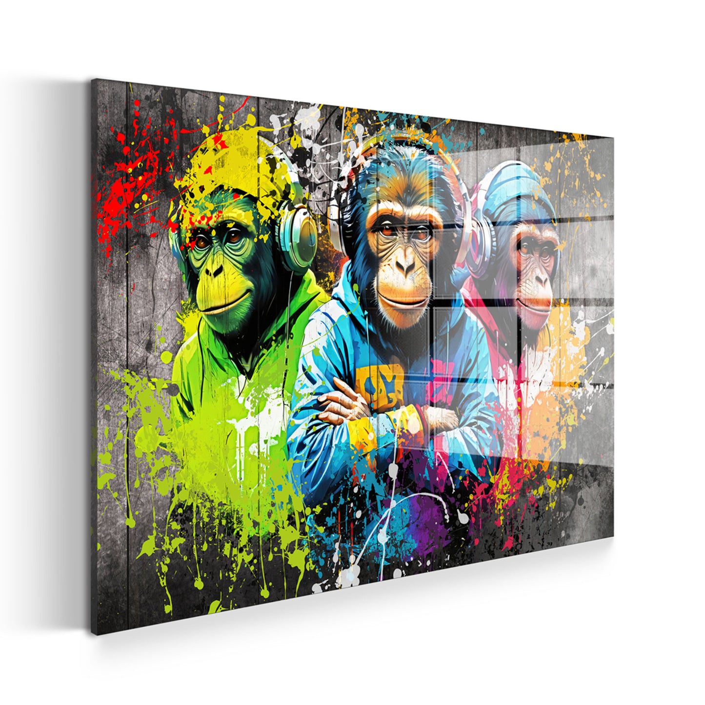 Affen mit Kopfhörern Graffiti Pop Art Acrylglasbild Wandbild Bild Wanddeko Wohnzimmer XL