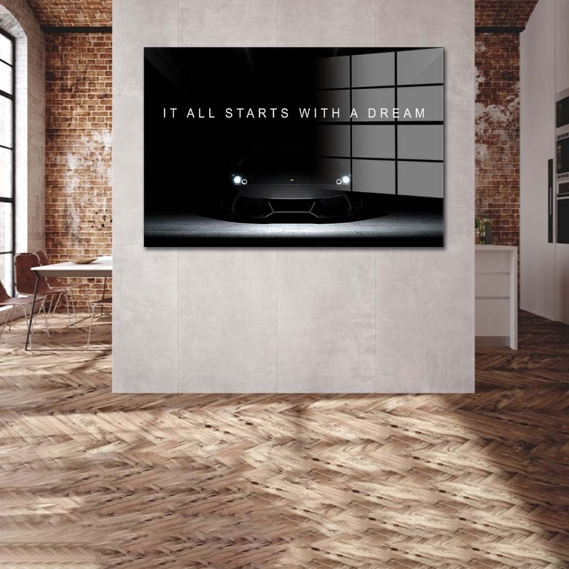 Sportwagen It All Starts With A Dream Acrylglasbild Wandbild Bild Wanddeko XL