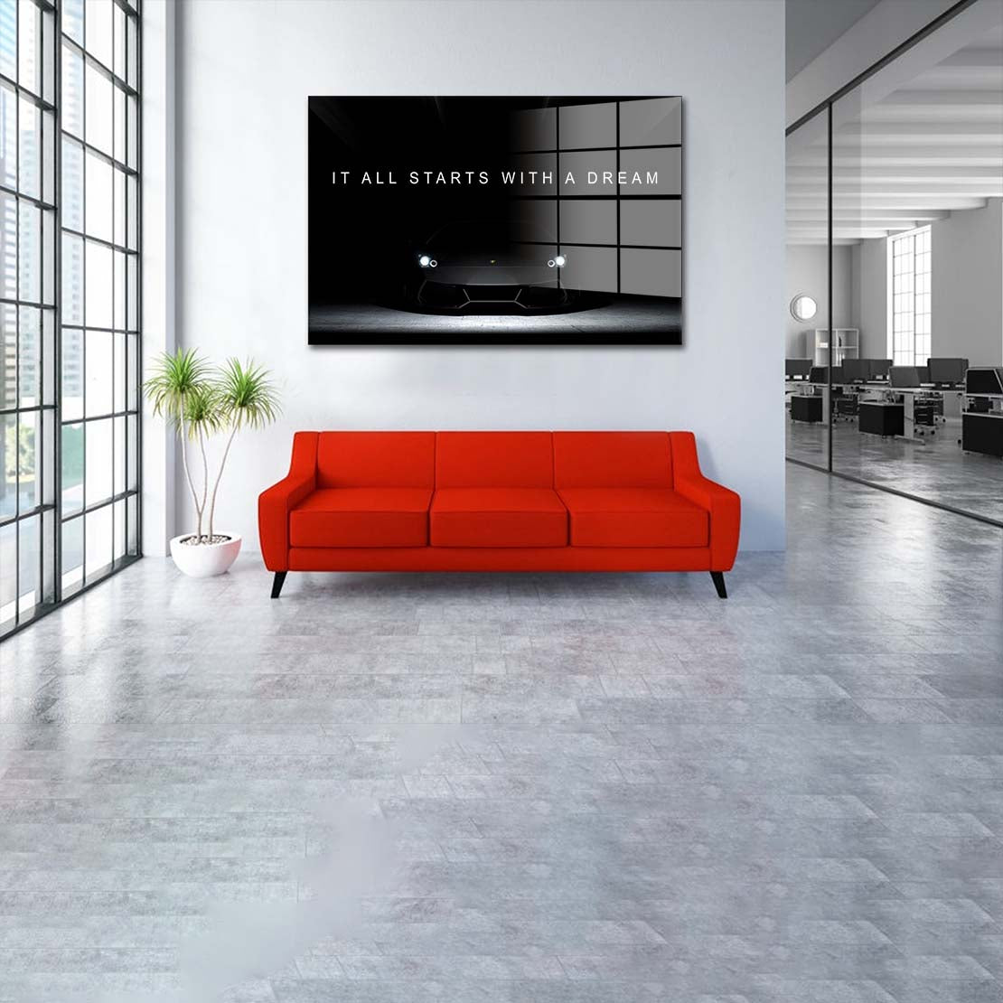 Sportwagen It All Starts With A Dream Acrylglasbild Wandbild Bild Wanddeko XL