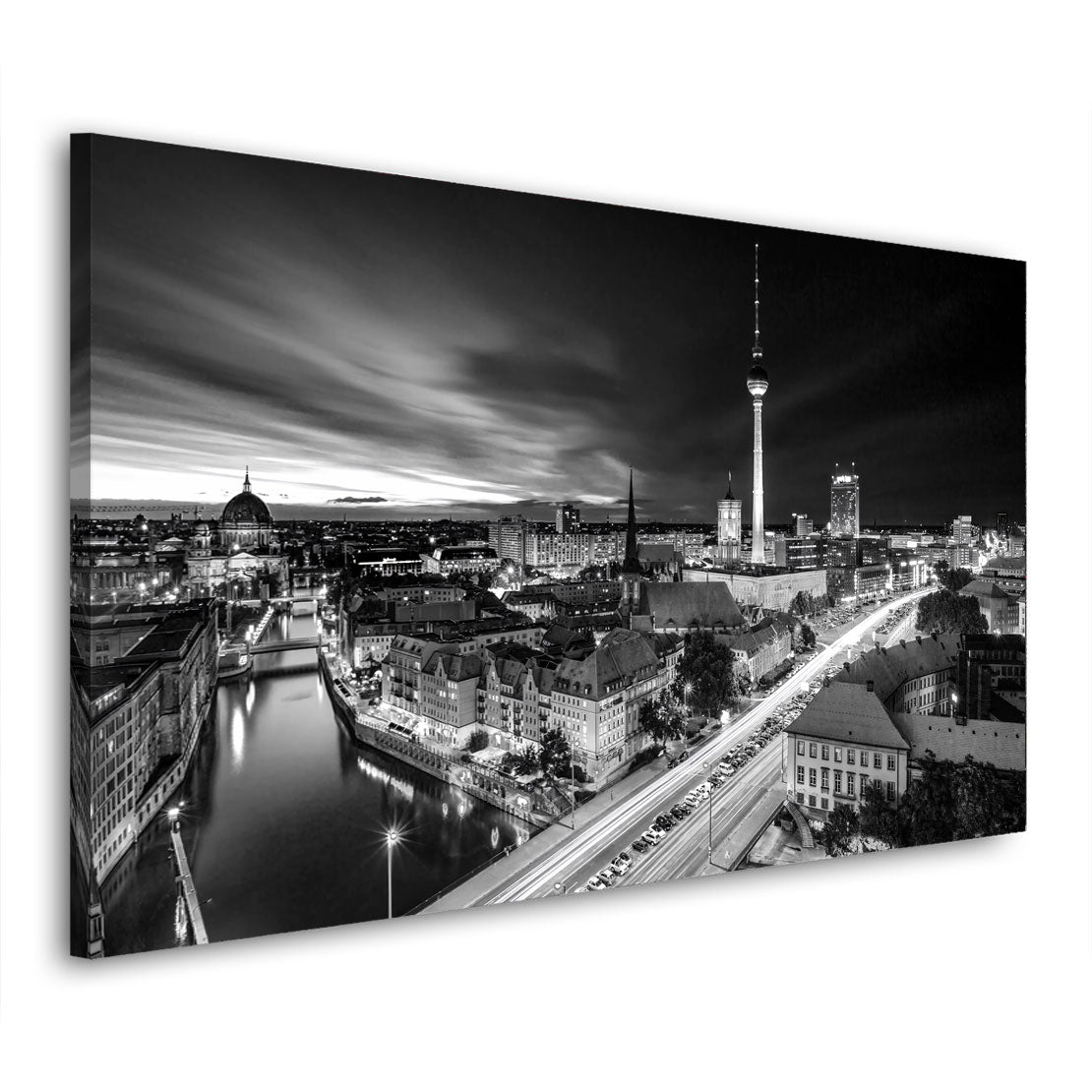 Beautiful Berlin Skyline schwarz weiß Leinwandbild Wandbild Kunstdruck XL Deko