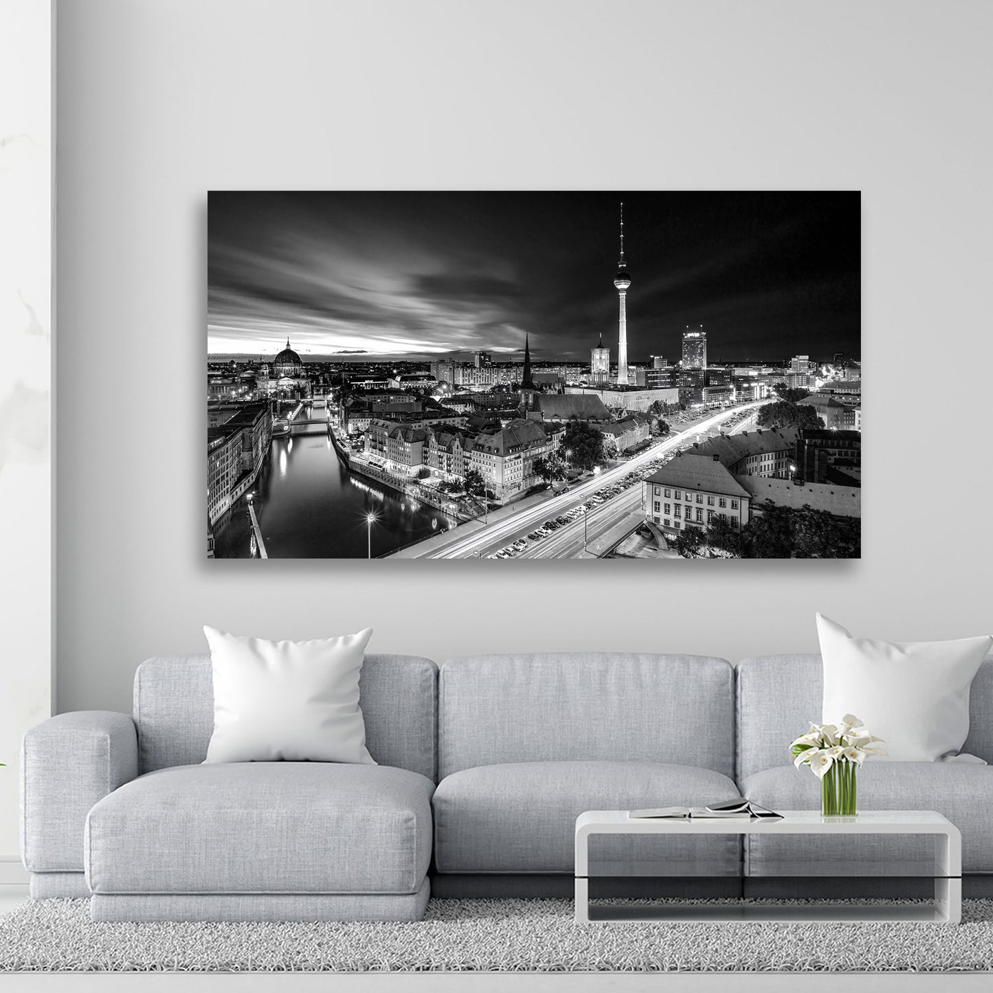 Beautiful Berlin Skyline schwarz weiß Leinwandbild Wandbild Kunstdruck XL Deko