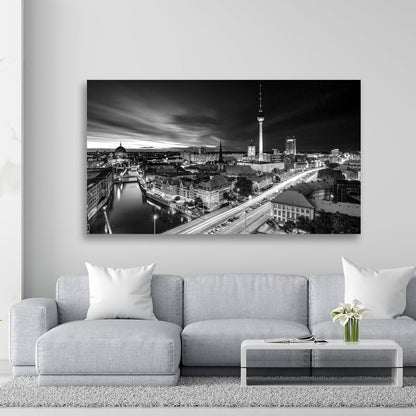 Beautiful Berlin Skyline schwarz weiß Leinwandbild Wandbild Kunstdruck XL Deko