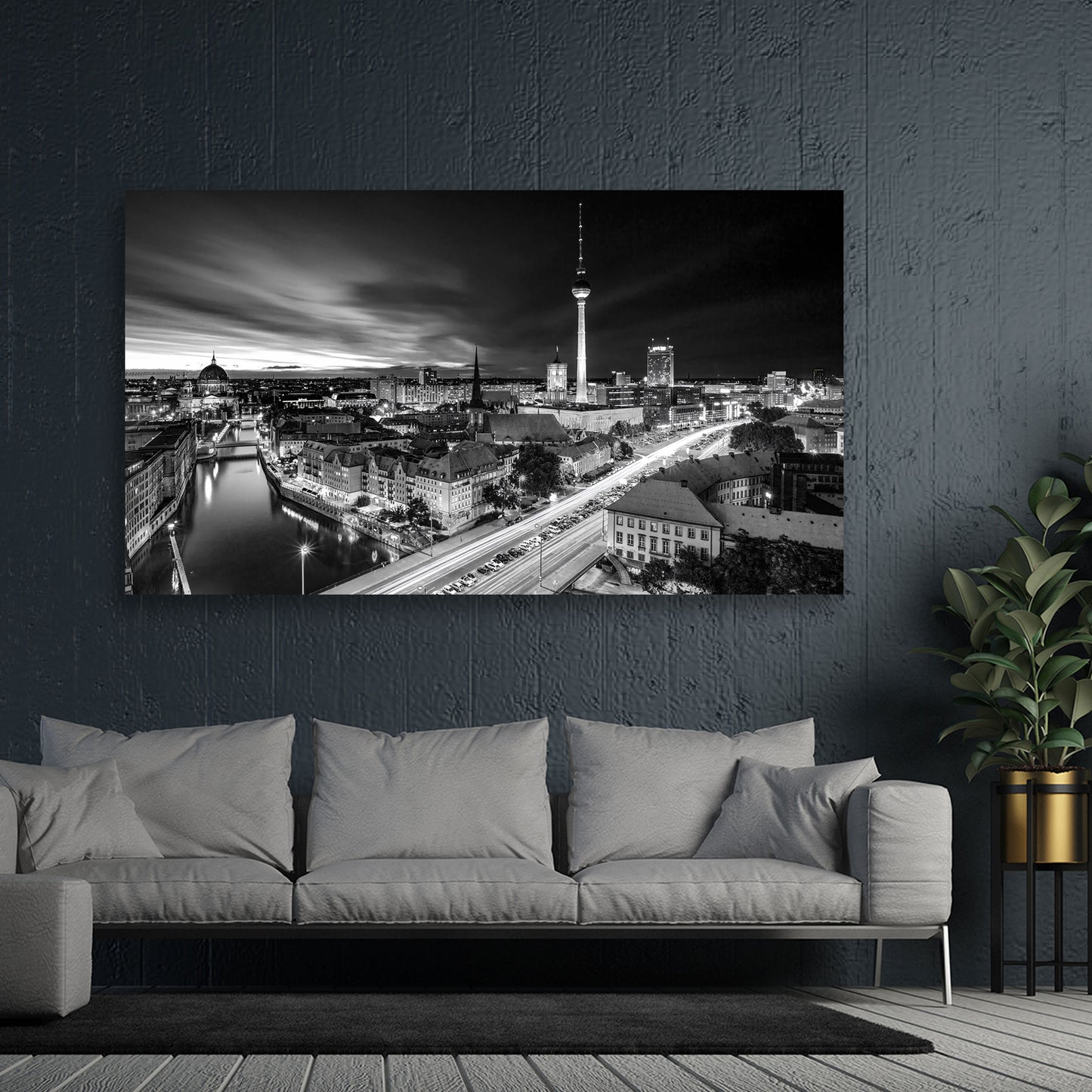 Beautiful Berlin Skyline schwarz weiß Leinwandbild Wandbild Kunstdruck XL Deko