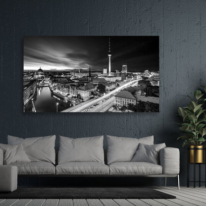 Beautiful Berlin Skyline schwarz weiß Leinwandbild Wandbild Kunstdruck XL Deko