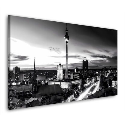 Berlin Skyline Fernsehturm schwarz weiß Leinwandbild Wandbild Kunstdruck XL Deko