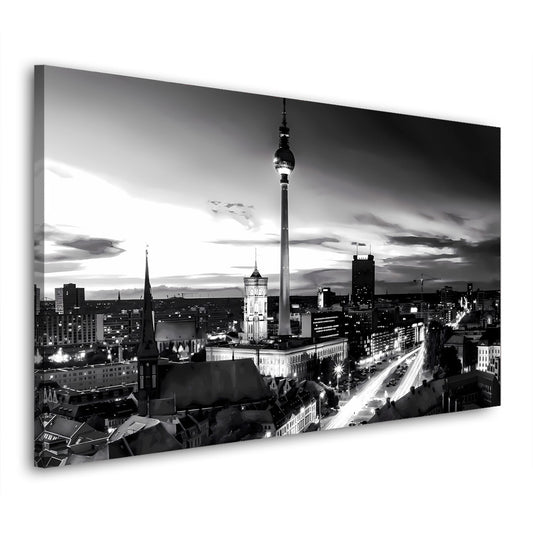 Berlin Skyline Fernsehturm schwarz weiß Leinwandbild Wandbild Kunstdruck XL Deko