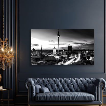 Berlin Skyline Fernsehturm schwarz weiß Leinwandbild Wandbild Kunstdruck XL Deko