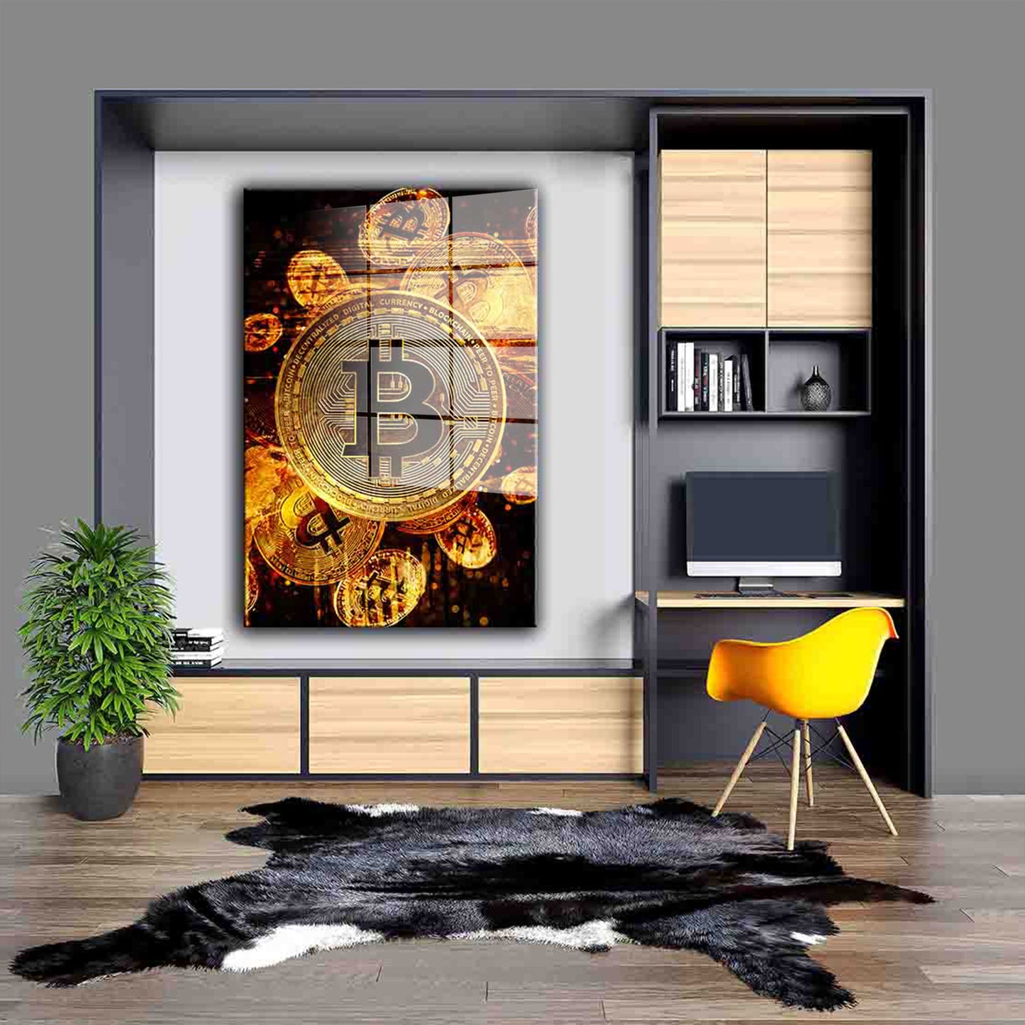 Bitcoin Abstract Gold Kryptowährung Acrylglasbild Wandbild Bild Wanddeko Wohnzimmer XL