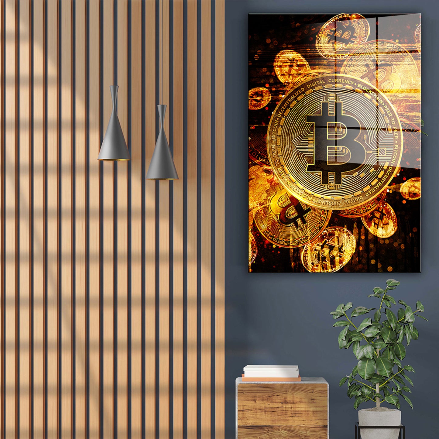 Bitcoin Abstract Gold Kryptowährung Acrylglasbild Wandbild Bild Wanddeko Wohnzimmer XL