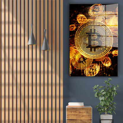 Bitcoin Abstract Gold Kryptowährung Acrylglasbild Wandbild Bild Wanddeko Wohnzimmer XL