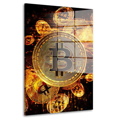 Bitcoin Abstract Gold Kryptowährung Acrylglasbild Wandbild Bild Wanddeko Wohnzimmer XL
