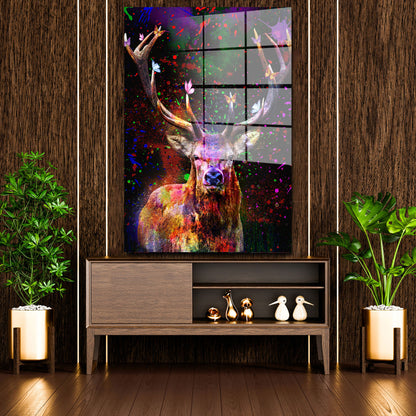 Colour Pop Art Hirsch Acrylglasbild Wandbild Bild Wanddeko Wohnzimmer XL