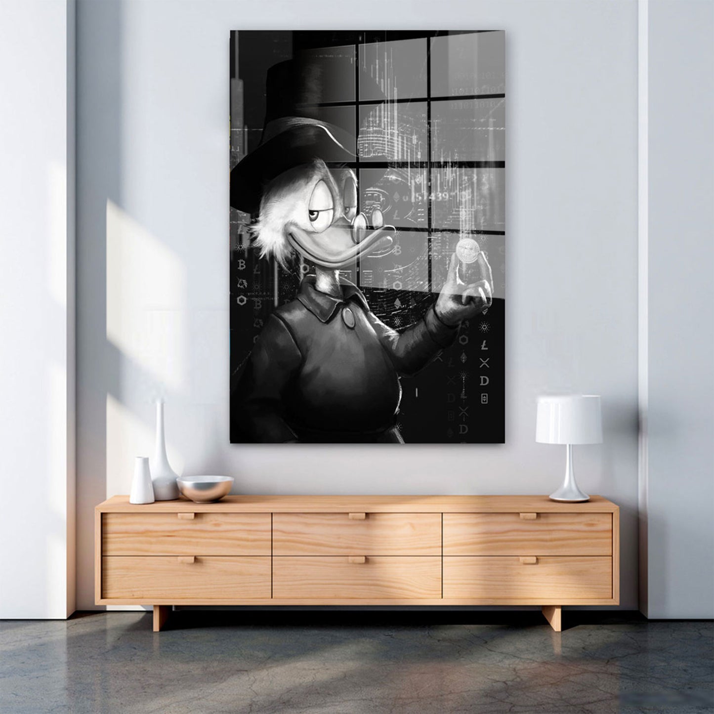 Dagobert Pop Art schwarz weiß Acrylglasbild Wandbild Bild Wanddeko Wohnzimmer XL