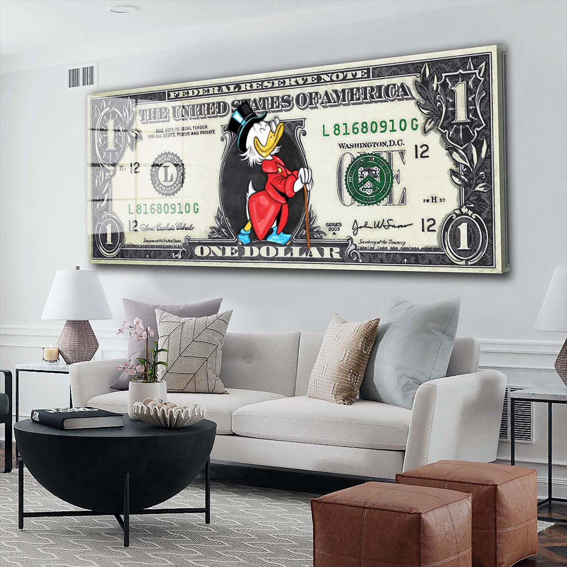Rich Duck 1 Dollar Comic Geld & Erfolg Acrylglasbild Wandbild Bild Wanddeko XL