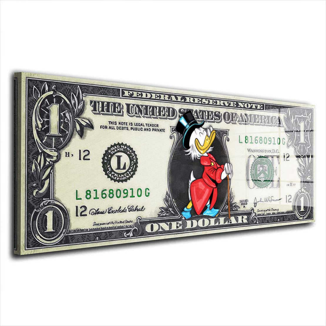 Rich Duck 1 Dollar Comic Geld & Erfolg Acrylglasbild Wandbild Bild Wanddeko XL