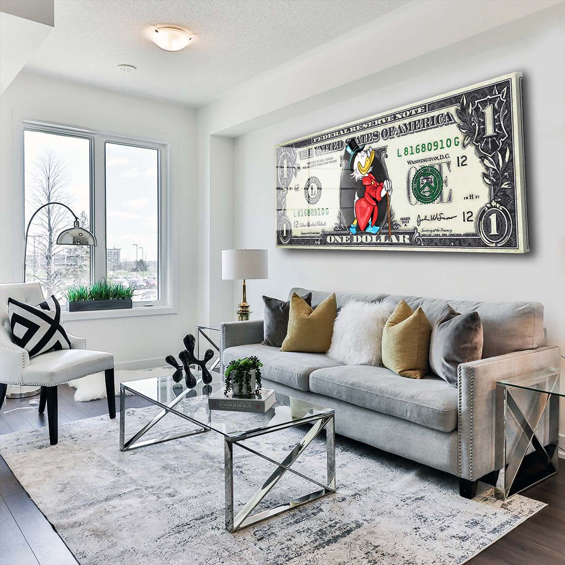 Rich Duck 1 Dollar Comic Geld & Erfolg Acrylglasbild Wandbild Bild Wanddeko XL