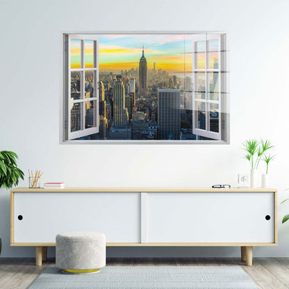 Fenster New York Skyline Yellow Sky Acrylglasbild Wandbild Bild Wanddeko Wohnzimmer XL