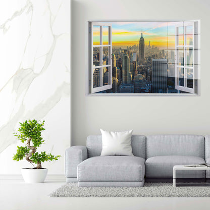 Fenster New York Skyline Yellow Sky Acrylglasbild Wandbild Bild Wanddeko Wohnzimmer XL